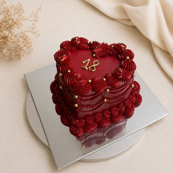Dark Red Heart Milestone 18th Birthday Cake