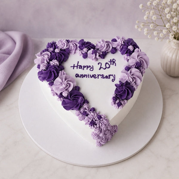 White & Purple Anniversary Heart Cake