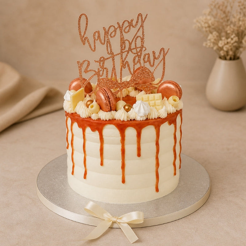 Rose Gold Caramel Macaron Birthday Cake