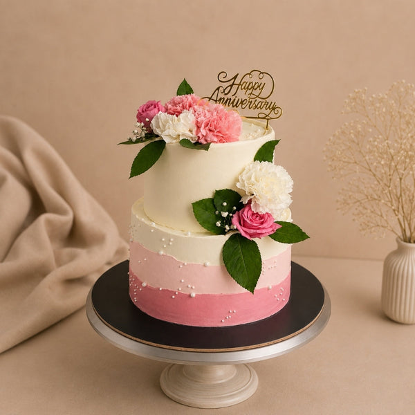 2-Tier Pink Carnation Anniversary Cake