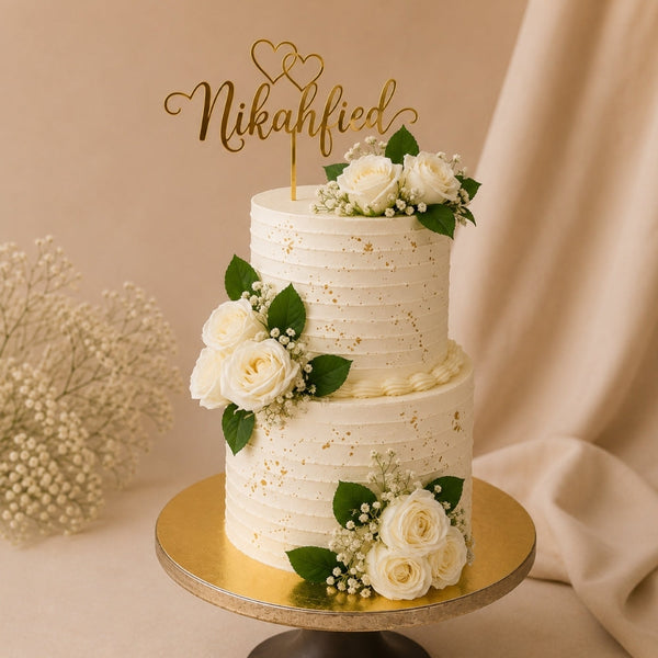 2-Tier White Nikah Ribbed Ceremony Cake