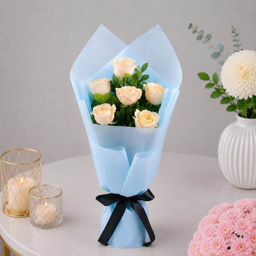 6 Peach Roses Bouquet