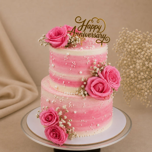 2-Tier Pink Ombre Anniversary Rose Cake