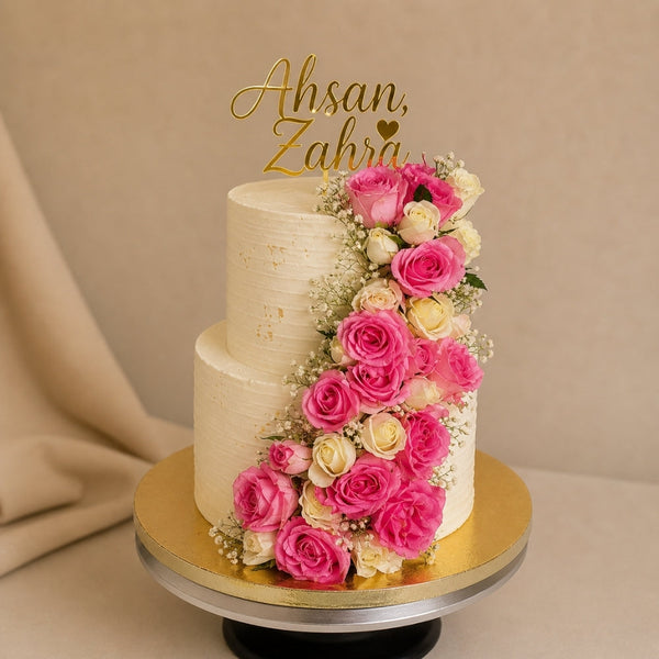 2-Tier Ivory Rose Cascade Wedding Cake