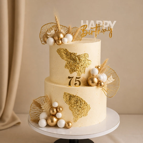 2-Tier Gold Leaf Milestone Birthday Cake