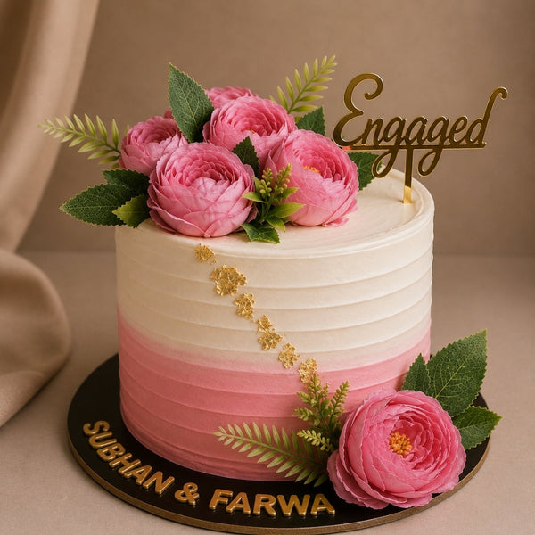 Pink Ombre Peony Engagement Cake