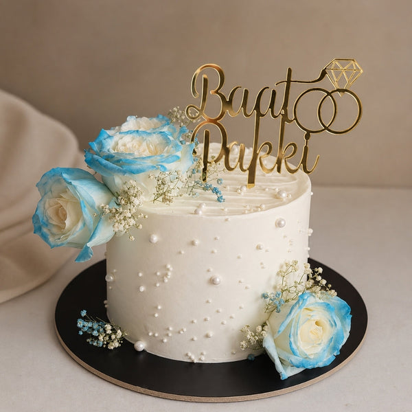 White Pearl Baat Pakki Engagement Cake