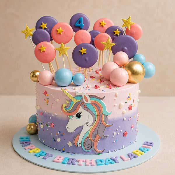 Unicorn Balloon Lollipop Kids Birthday Cake
