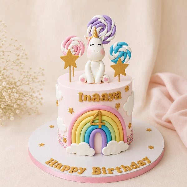 Pink Unicorn Lollipop Rainbow Birthday Cake