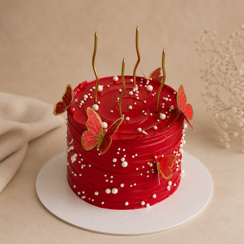 Red Butterfly Elegance Birthday Cake