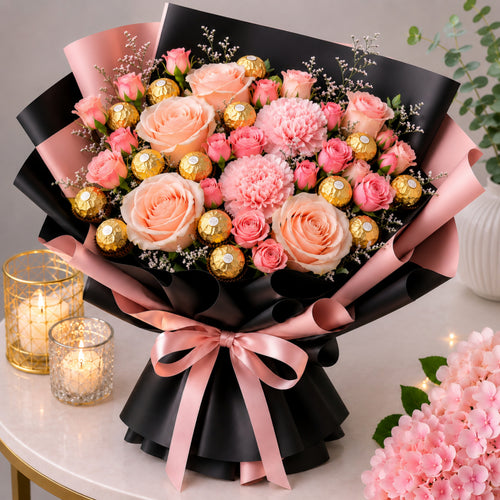 Ferrero Rocher Artificial Pink Rose Chocolate Bouquet