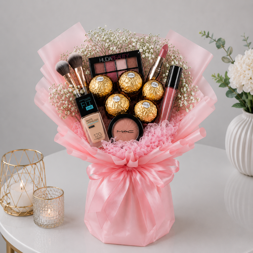 Huda Beauty Makeup Bouquet with Ferrero Rocher