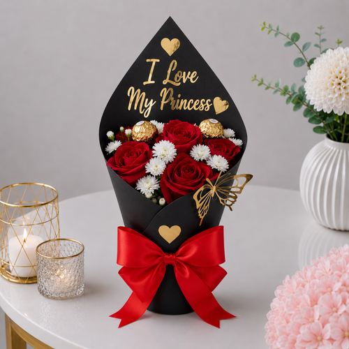I Love My Princess Artificial Red Rose Ferrero Bouquet