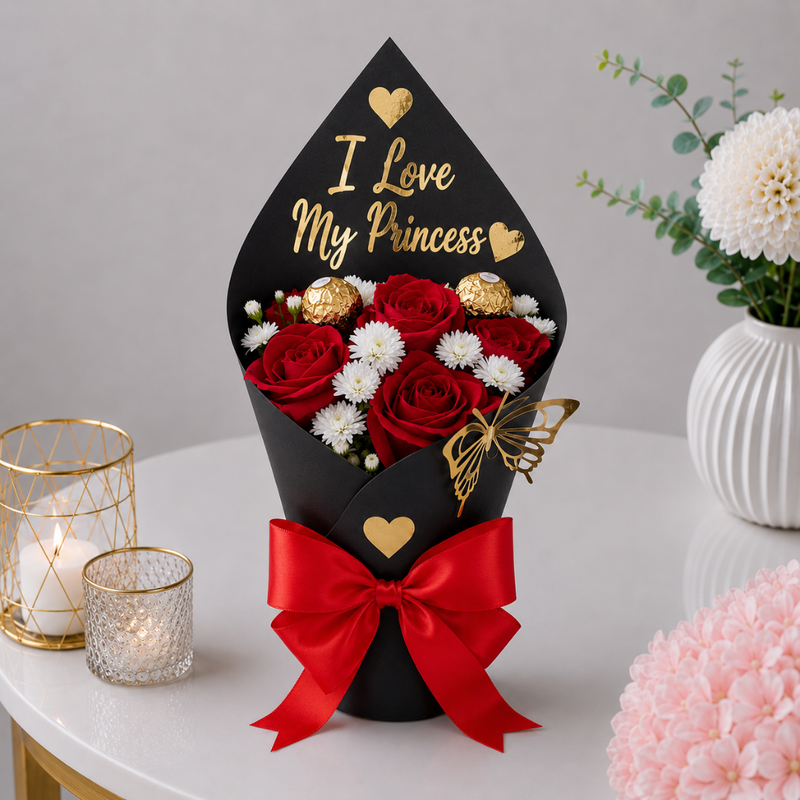 I Love My Princess Red Rose Ferrero Bouquet