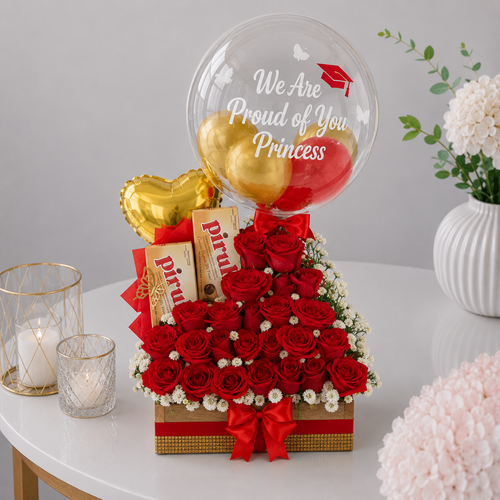 Graduation Luxury Rose and Balloon Gift Box