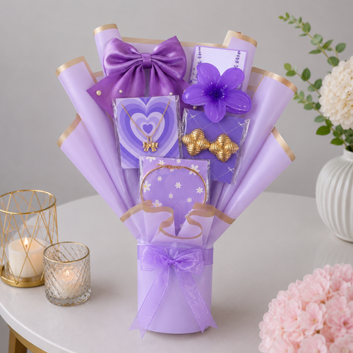Purple Jewelry Necklace and Bracelet Gift Bouquet