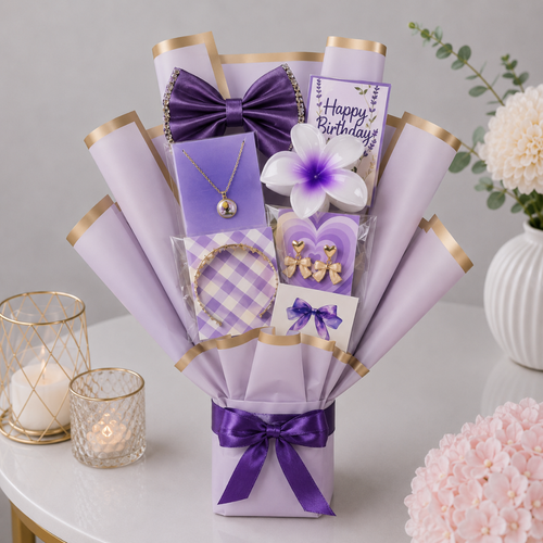 Happy Birthday Purple Jewelry Bouquet for Her