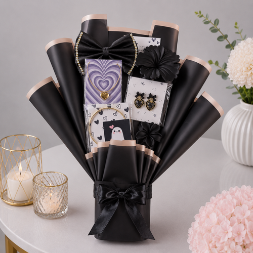 Elegant Black Jewelry and Accessories Bouquet