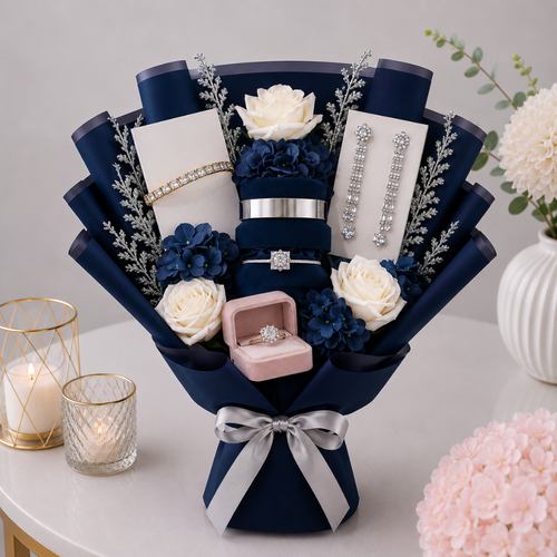 Luxury Jewelry Navy Blue Accessories Gift Bouquet