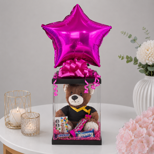 Graduation Teddy Bear Chocolate Clear Balloon Gift Box