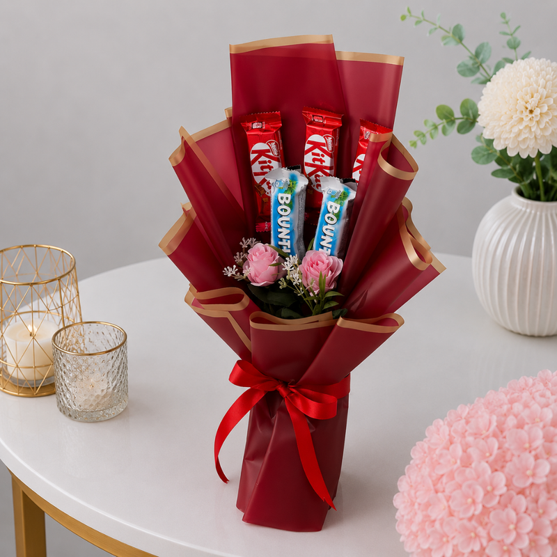 KitKat and Bounty Red Chocolate Gift Bouquet