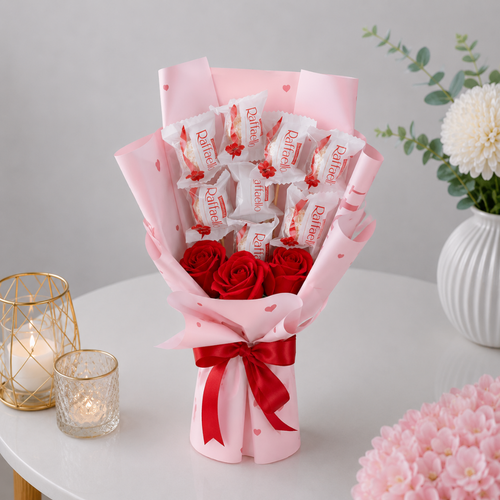 Raffaello Sticks with Pink Heart Roses