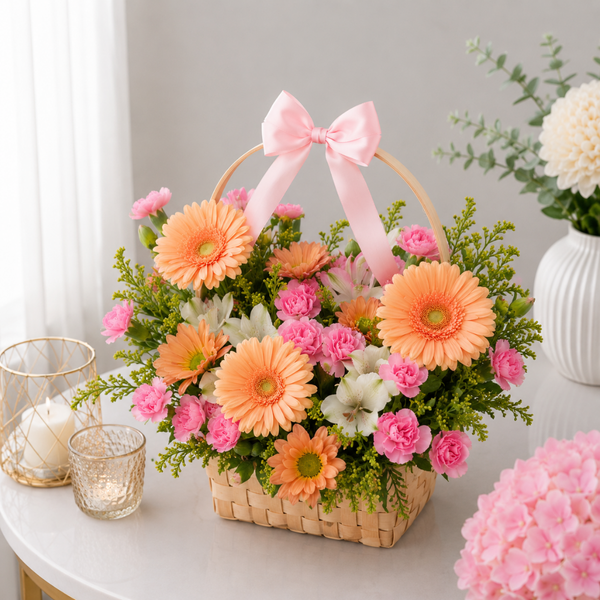 Orange Gerbera and Pink Carnation Basket