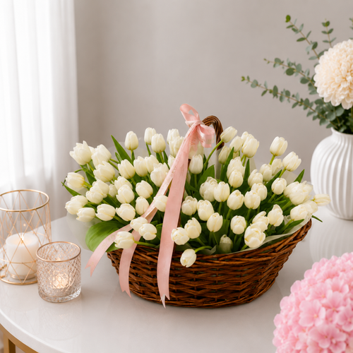 White Tulip Abundance Luxury Basket Gift