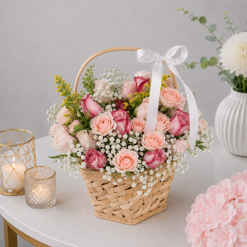Peach and Burgundy Rose Garden Basket