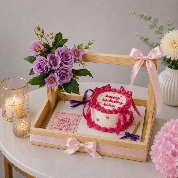 Lavender Cake and Purple Flower Birthday Hamper Tray