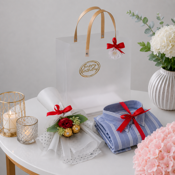 Happy Birthday Gift Bag with Shirt and Rose Chocolates