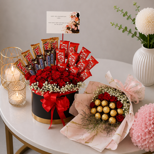 Birthday Chocolate Basket Roses KitKat Twix Snickers