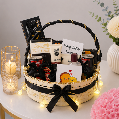 Men's Birthday Basket with Lindt Grooming and Snacks