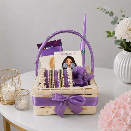 Eid Mubarak Purple Accessories Gift Basket for Her