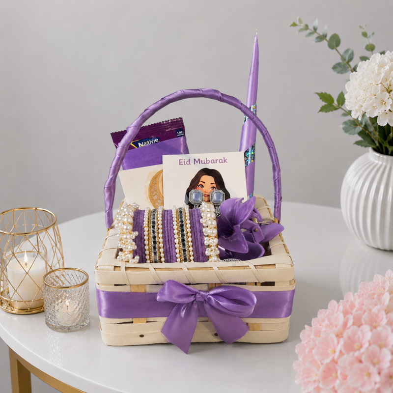 Eid Mubarak Purple Accessories Gift Basket for Her