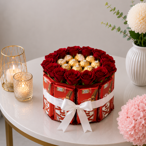 KitKat Ring Chocolate Basket with Roses Ferrero Rocher