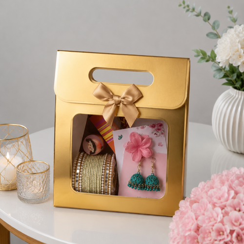 Gold Window Bangles Jhumka Accessories Gift Box