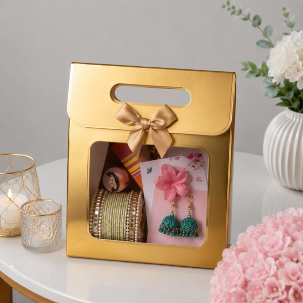 Gold Window Bangles Jhumka Accessories Gift Box