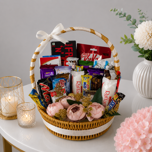 Premium Imported Chocolate Assortment Round Gift Basket