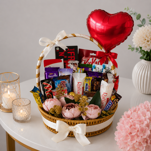 Red Heart Balloon and Imported Chocolate Gift Hamper
