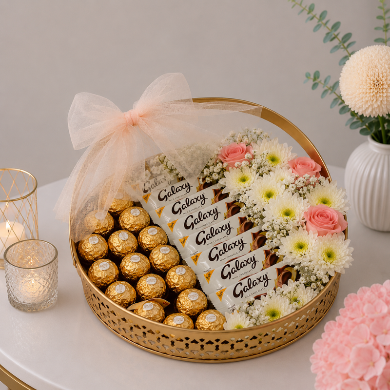 Galaxy Ferrero Rocher Floral Round Chocolate Basket