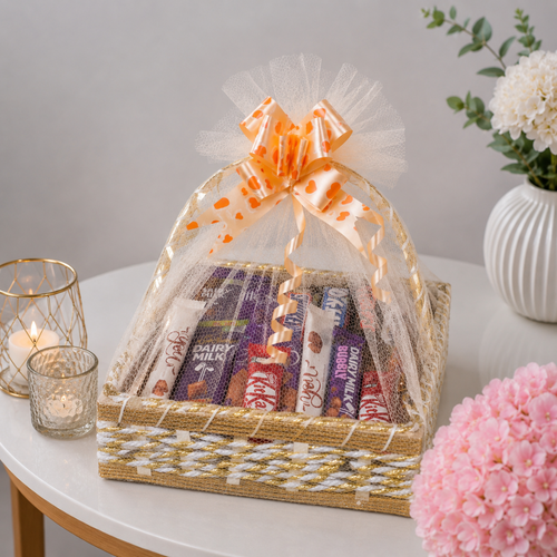 Gold Woven Cadbury Chocolate Gift Basket Net Wrap