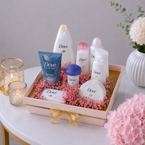 Dove Skincare Complete Gift Set with Shampoo Conditioner Body Wash and Skincare Tray
