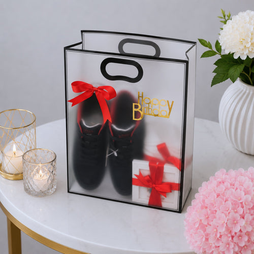 Men's Birthday Branded Black Sneakers Gift Bag with Happy Birthday Tag and Stud Box