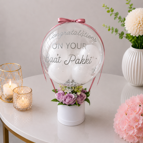 Baat Pakki Congratulations Balloon and Flower Box