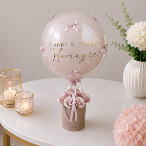 Personalised Birthday Balloon and Blush Rose Gift Box