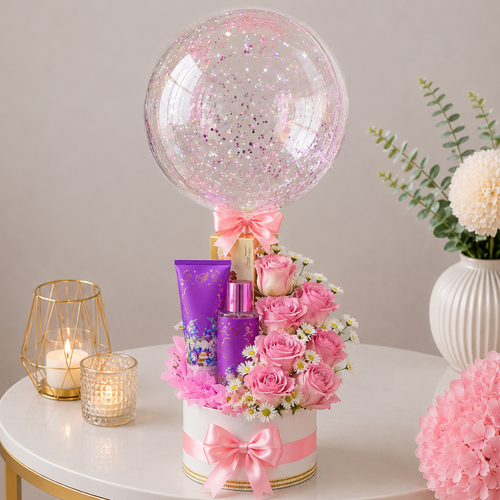 Beauty Products and Roses Confetti Balloon Gift Box