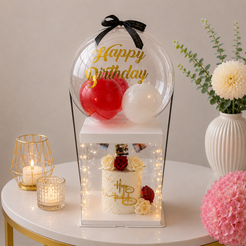 Happy Birthday Balloon and Rose Cake Box Set