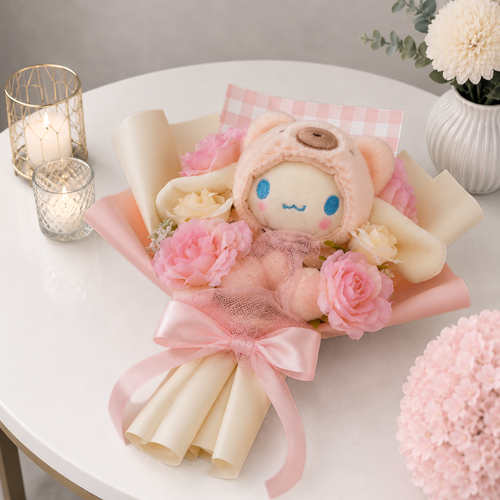 My Melody Bear Plush Bouquet with Pastel Roses