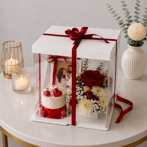 Romantic Anniversary Cake Flower Box and Photo frame